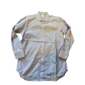 Hamilton Mens Blue White Stripes Long Sleeve Button Up Collared Casual Shirt